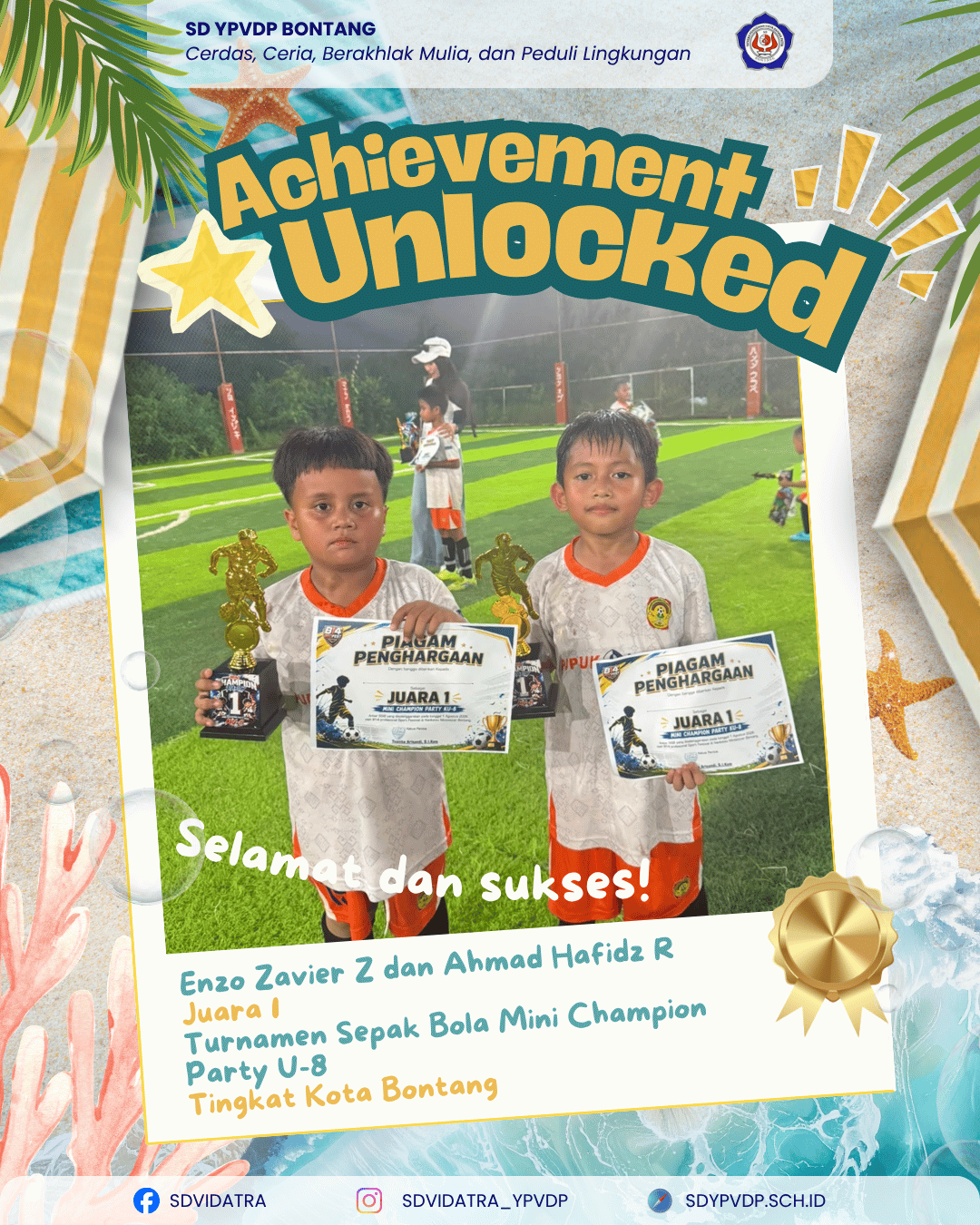Enzo Zavier Zulkarnaen dan Ahmad Hafidz Ramadhan Raih Juara 1 Mini Champion Party KU-8