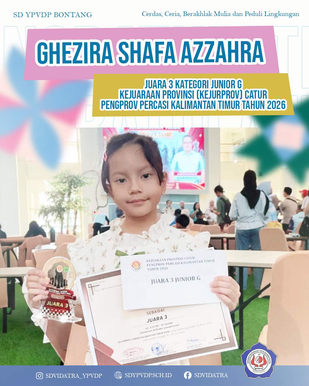 Ghezira Shafa Azzahra Raih Juara 3 Kategori Junior G pada Kejurprov Catur Kalimantan Timur 2026