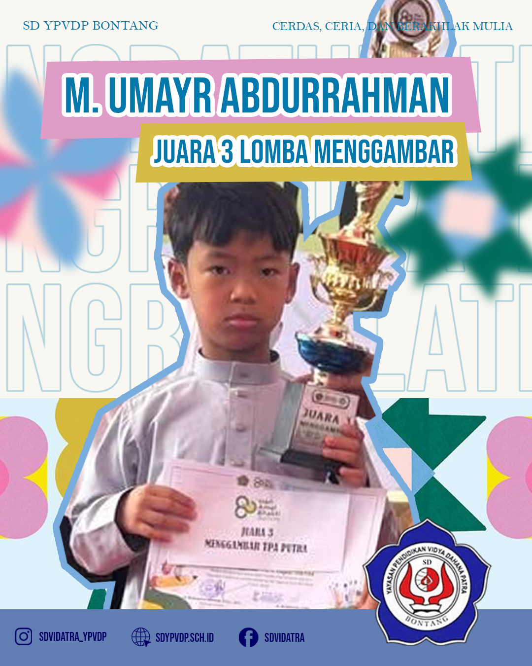 Umayr berhasil meraih Juara 3 dalam Lomba Menggambar dengan tema “Indahnya Kotaku Ini”.